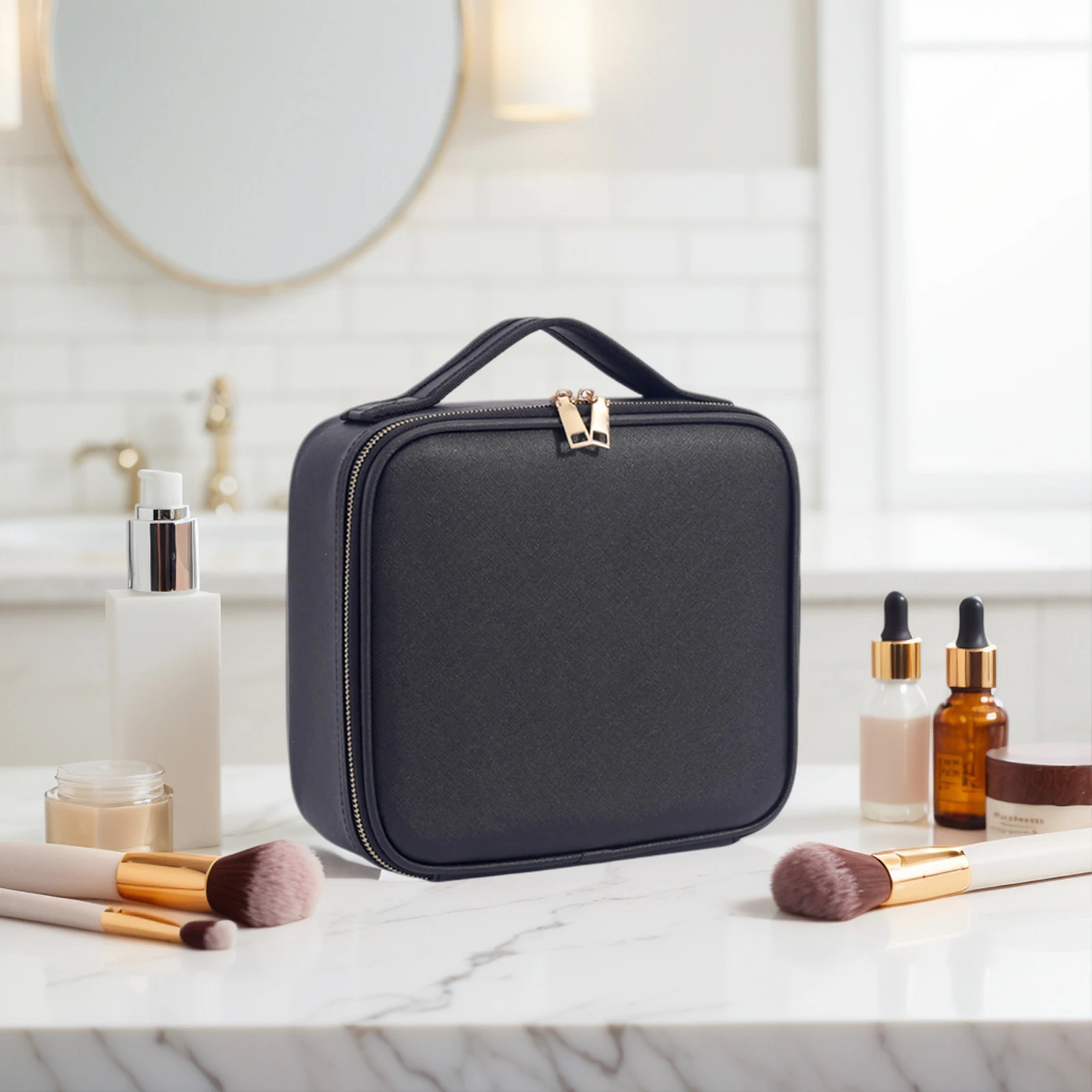 

Нейлоновая дорожная косметичка с регулируемым разделителем для женщин (черная)