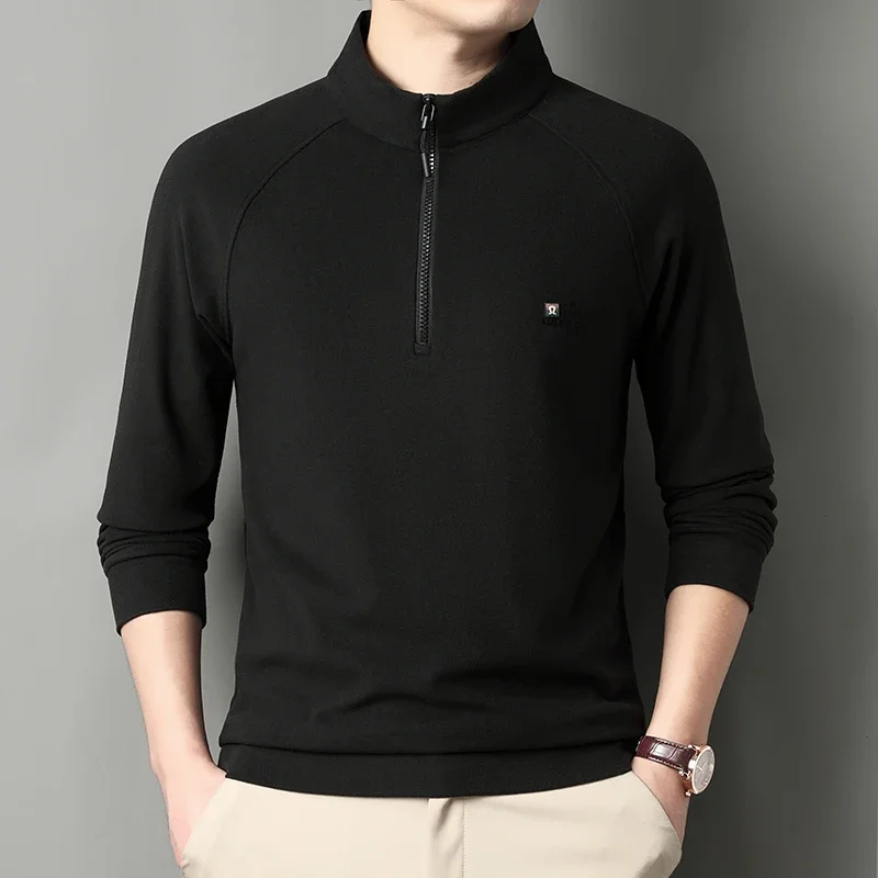 

Мужская толстовка с длинными рукавами, весна-осень 2024, новый стиль, пуловер на молнии с полувысоким воротником, спортивная крутая базовая футболка