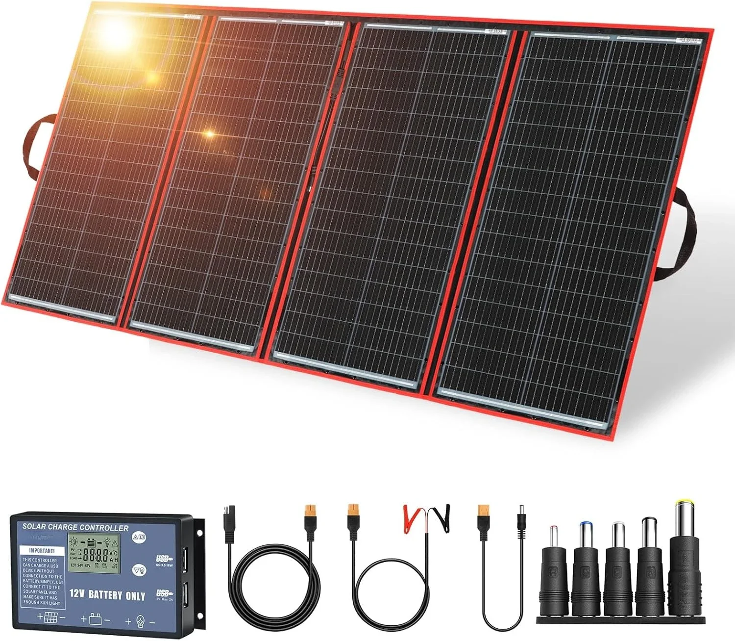 

300w 18v Portable Foldable Solar Panel Kit (21x41inch,17lb) Solar Charger with Controller Output Camping Trailer Emergency Power