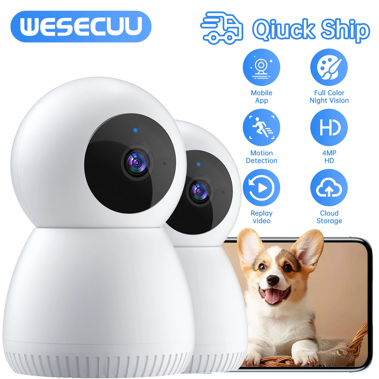 

WESECUU 360 Degree Rotating Wireless Intelligent Wifi Camera High-definition Remote Monitoring Camera Security Smart Home
