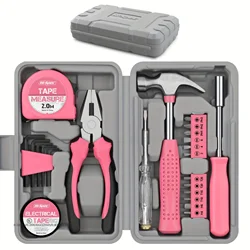 Pink Home Hardware Set Pliers, Tape Measures, Hammers, Home Repair Kit Set