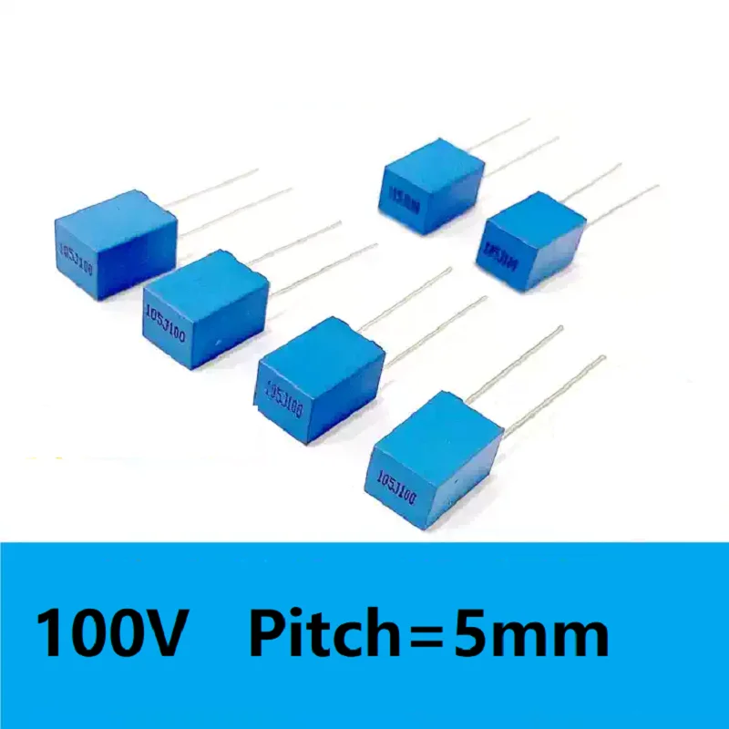 20PCS CL71 1uF 100V 105J Metallized Polyester Capacitor, 5mm Pin Spacing Blue Box Film Capacitor
