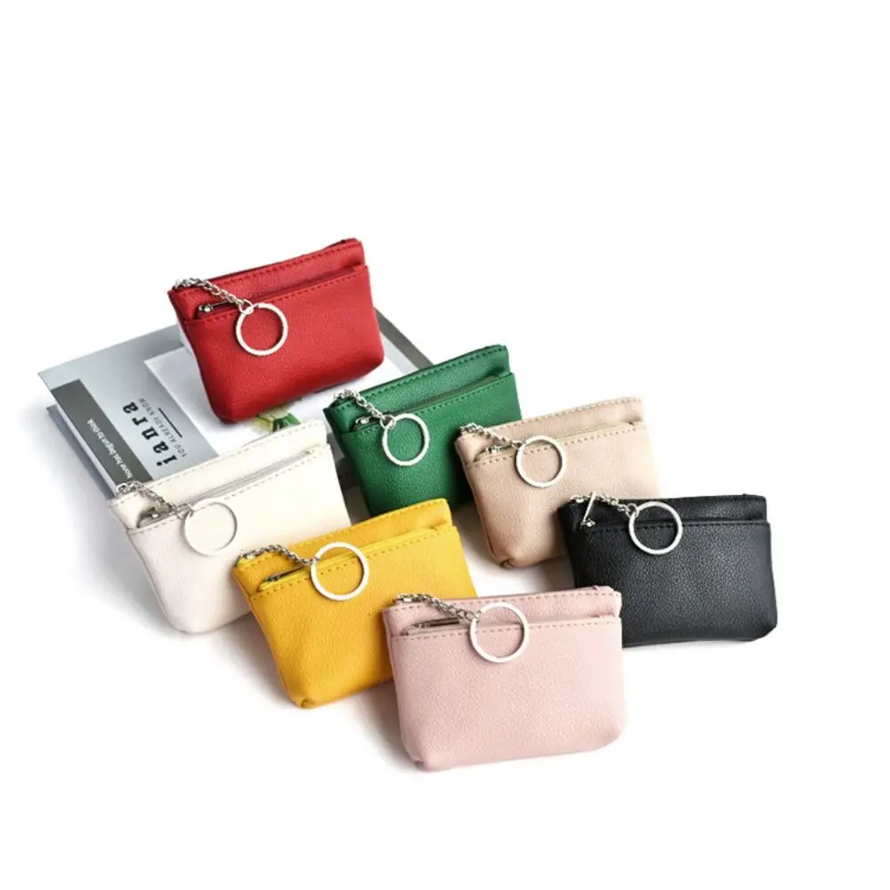 

Small Zipper PU Leather Coin Purse Pure Color Credit Card Holder Mini Change Purse Card Pocket Change Bag Short Wallet Gift