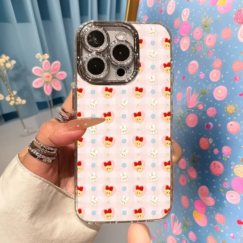 

Cute Girl Checkered Glitter Phone Case for iPhone 17 Pro Max 16 15 14 13 11 Shockproof Clear Protective Cover