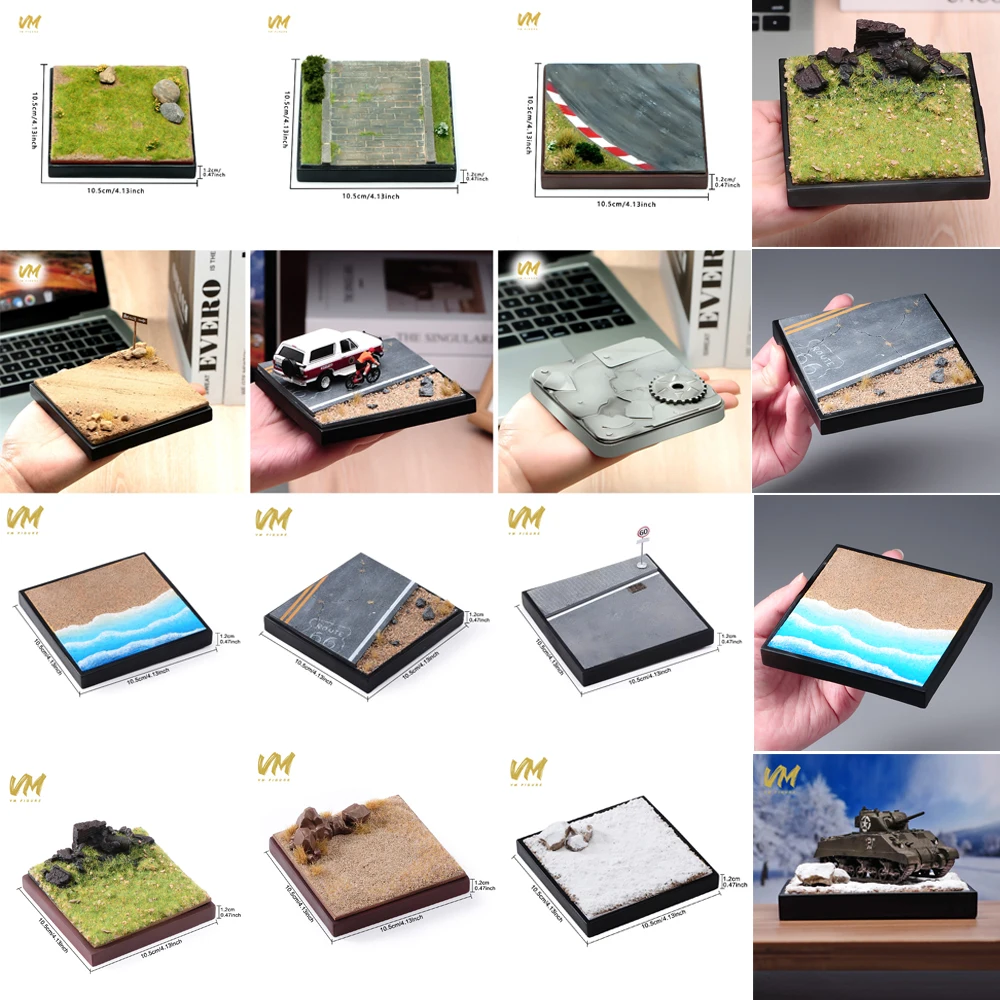 

Dia 10.5cm Square Miniature Scene Platform Sea Wilderness Snow Highway Scene Suitable for 1/87 1/64 Dolls Cars Model Ornament