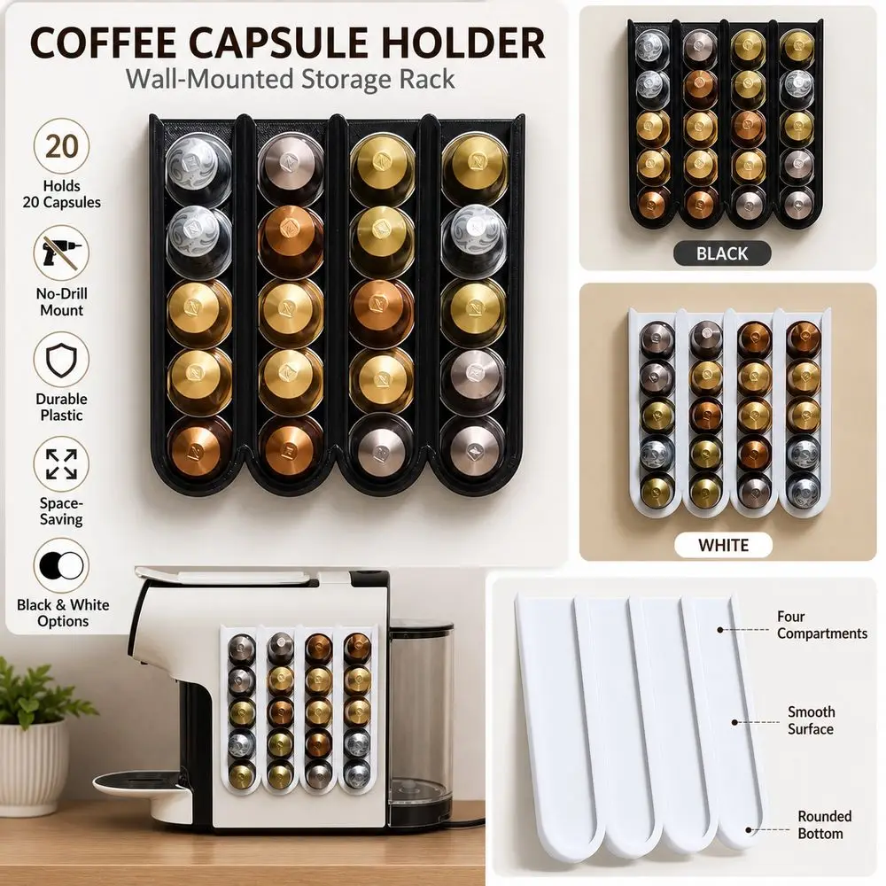 Wall Mounted Coffee Capsule Holder No-Drill Cabinet Mounted Coffee Capsule Storage Rack Multi-Purpose Space Saving