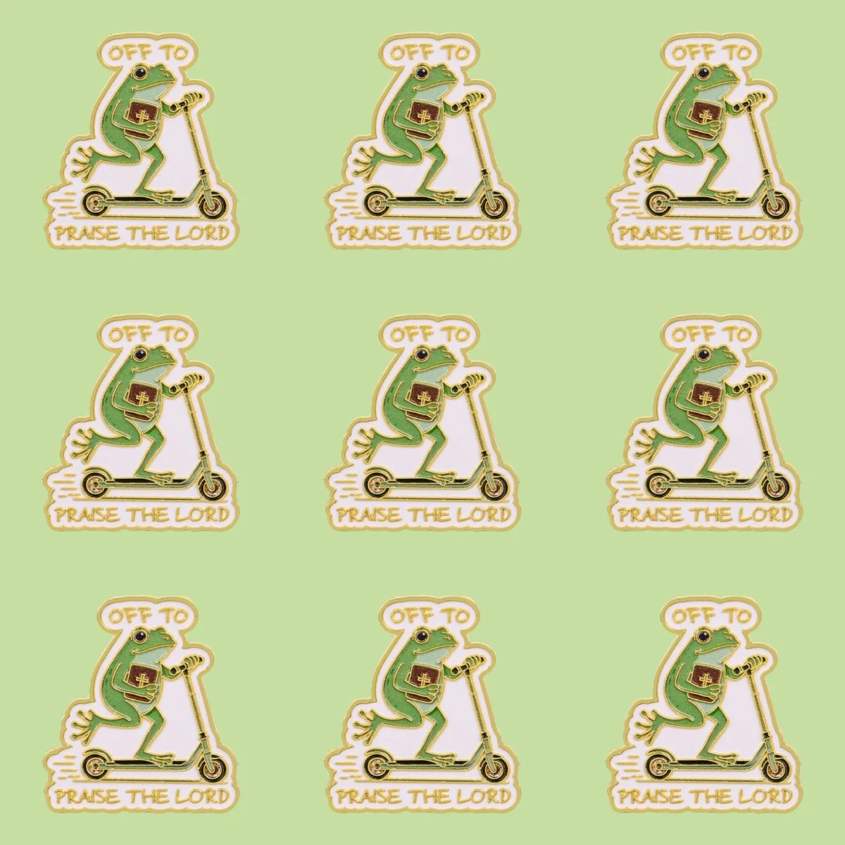 9-teiliges Set „Off To Praise The Lord“ Frosch-Emaille-Pin, Cartoon-Bibel-Broschen und -Abzeichen für Kleidung, Rucksäcke, Accessoires, Geschenke für Freunde