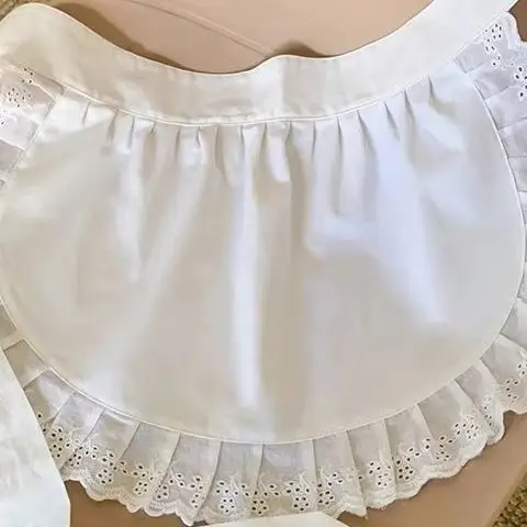 

Женский кухонный фартук с половиной талии, сексуальный кружевной короткий нагрудник в стиле Лолиты в стиле горничной, черно-белый, с красивым цветочным дизайном для кофейни или