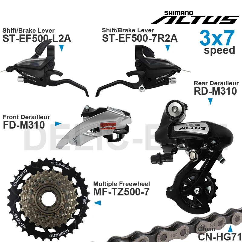 SHIMANO ALTUS 3x7 Speed Groupset zawiera ST-EF500 dźwignię zmiany biegów RD-M310 FD RD-M360 łańcuch CN-HG71 z przodu/przerzutka tylna MF-TZ500-7