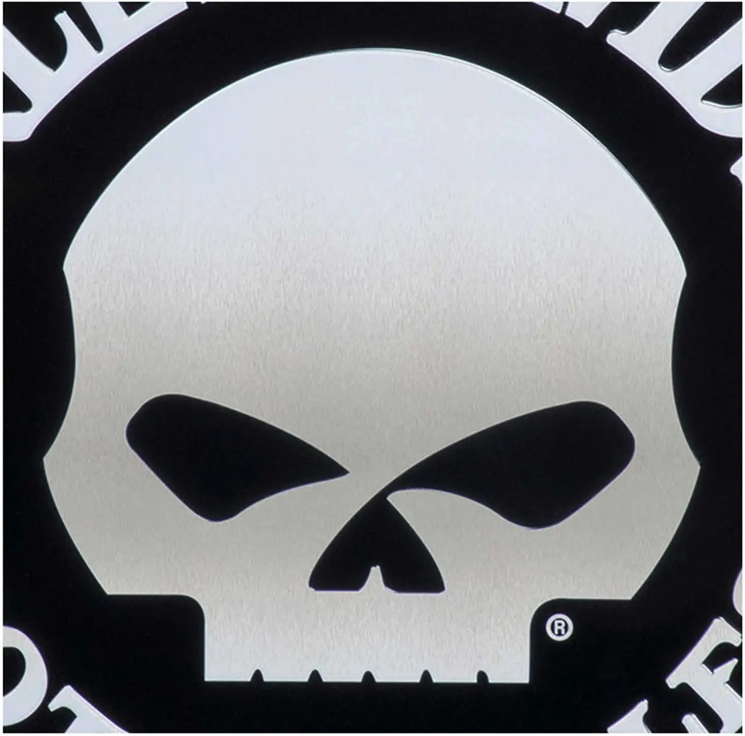 Round Tin Sign, Brushed Silver Willie G Skull Logo - 12 inches