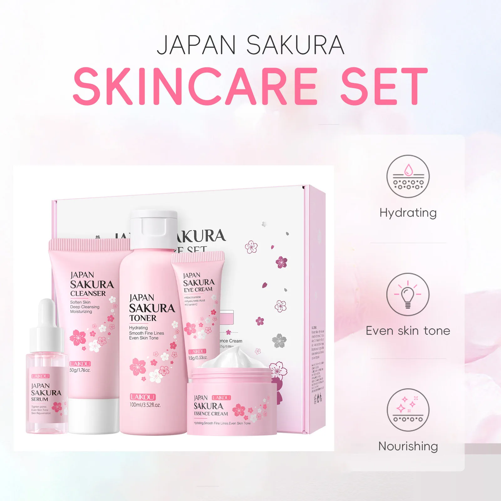 

Gift Box Sakura Skin Care Set 5-piece Beauty Collagen Eye Cream Toner Serum Facial Cleanser Facial Cream Makeup