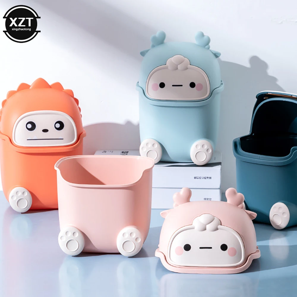 Kawaii Mini Trash Can Desktop Garbage Bin Home Office Rubbish Bin Cartoon Cute Waste Dustbin Household Kids Room Decoration