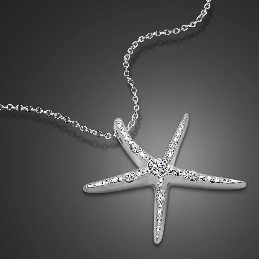 

Fashion Bright Zircon Starfish Pendant Collar Necklace 925 Sterling Silver Star Shaped Chain Choker Jewelry Christmas Gift