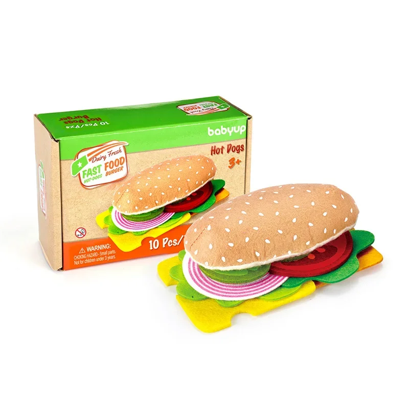 Jouets en feutre de cuisine pour enfants, jeu de simulation, faire semblant de cuisiner, faire des Hot Dogs, nourriture de simulation, Montessori dos, 10 pièces par ensemble