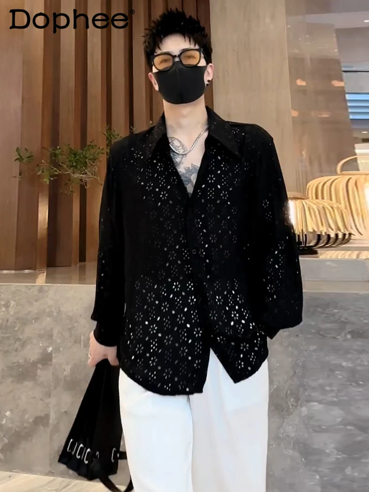 

2025 New Fashion Trendy Men's Empty Design Sense Men's Casual Shirt Korean Casual Loose Thin Breathable Long-sleeved Shirt