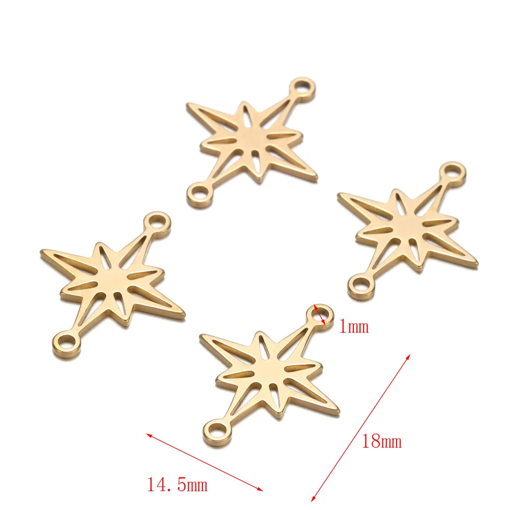 20pcs 18mm Stainless Steel Gold Plated Snowflake Winter Charms Christmas Pendants For Diy Creation Jewelry Making Accessories