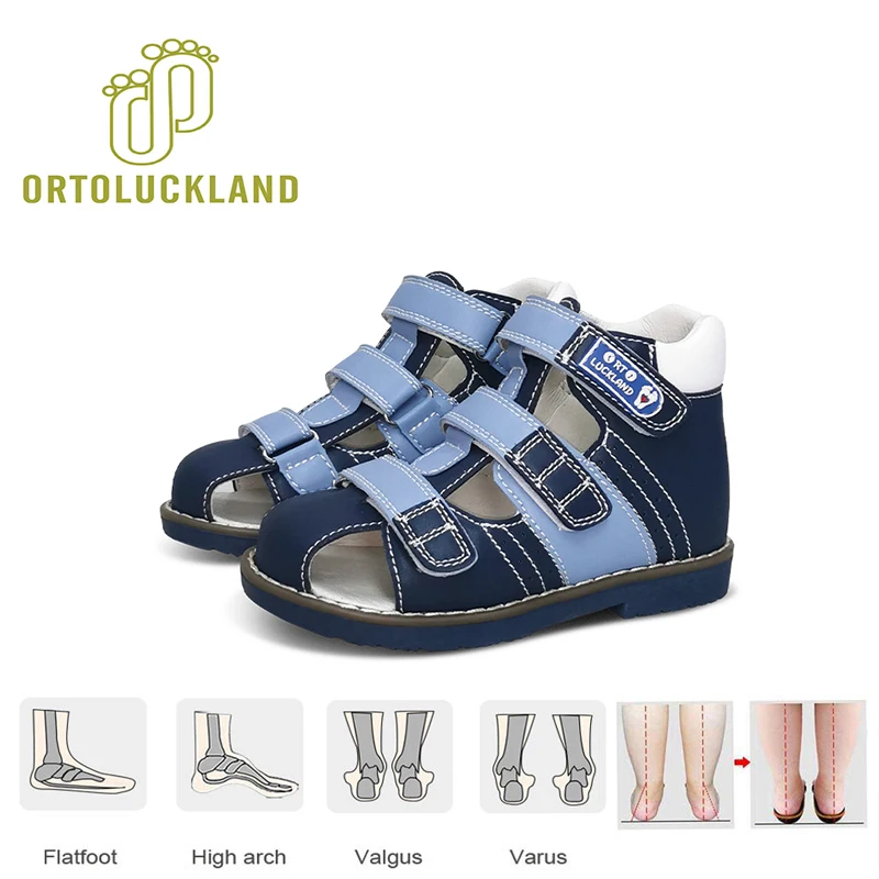 Ortoluckland Children Sandals Orthopedic Shoes For Kids Toddler Boys Summer Tiptoe Microfiber Leather Clubfoot Footwear 2-6Years