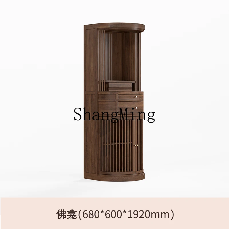 SM Shrine Black Walnut Shrine Offering Table Gongtai New Chinese Style God of Wealth Bodhisattva Cabinet Solid Wood