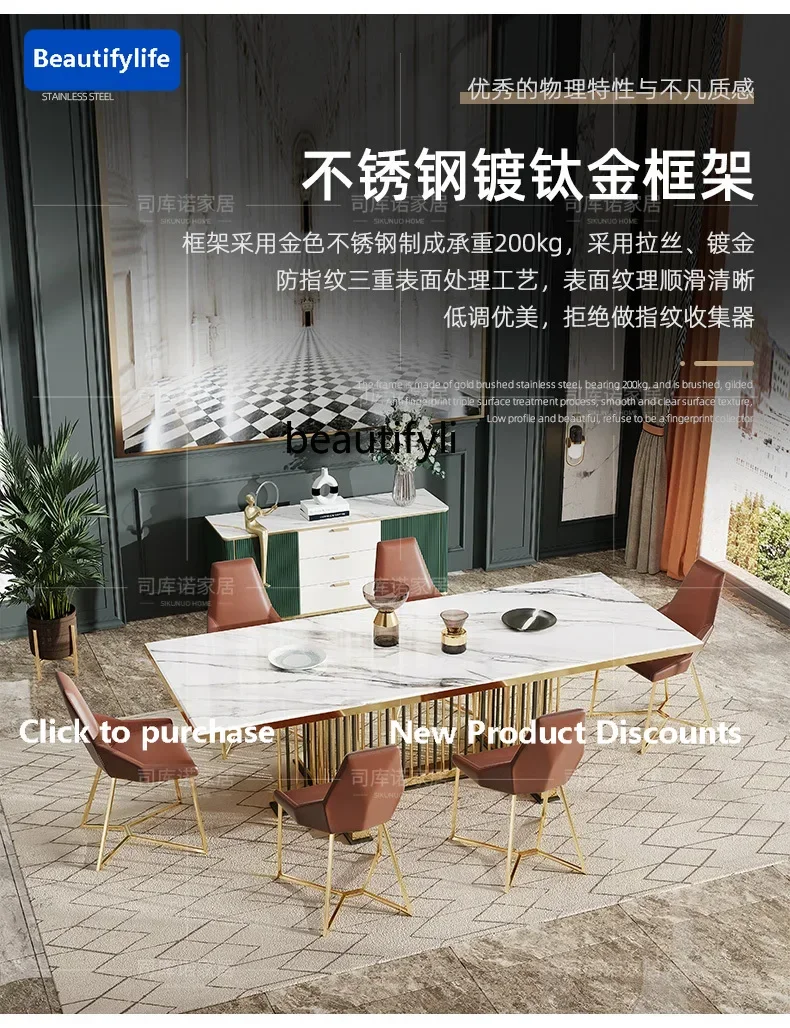 

cqy Итальянский светлый роскошный мраморный стол и комбинация стульев, современная простота, высококачественная прямоугольная мебель для ресторана в скандинавском стиле45