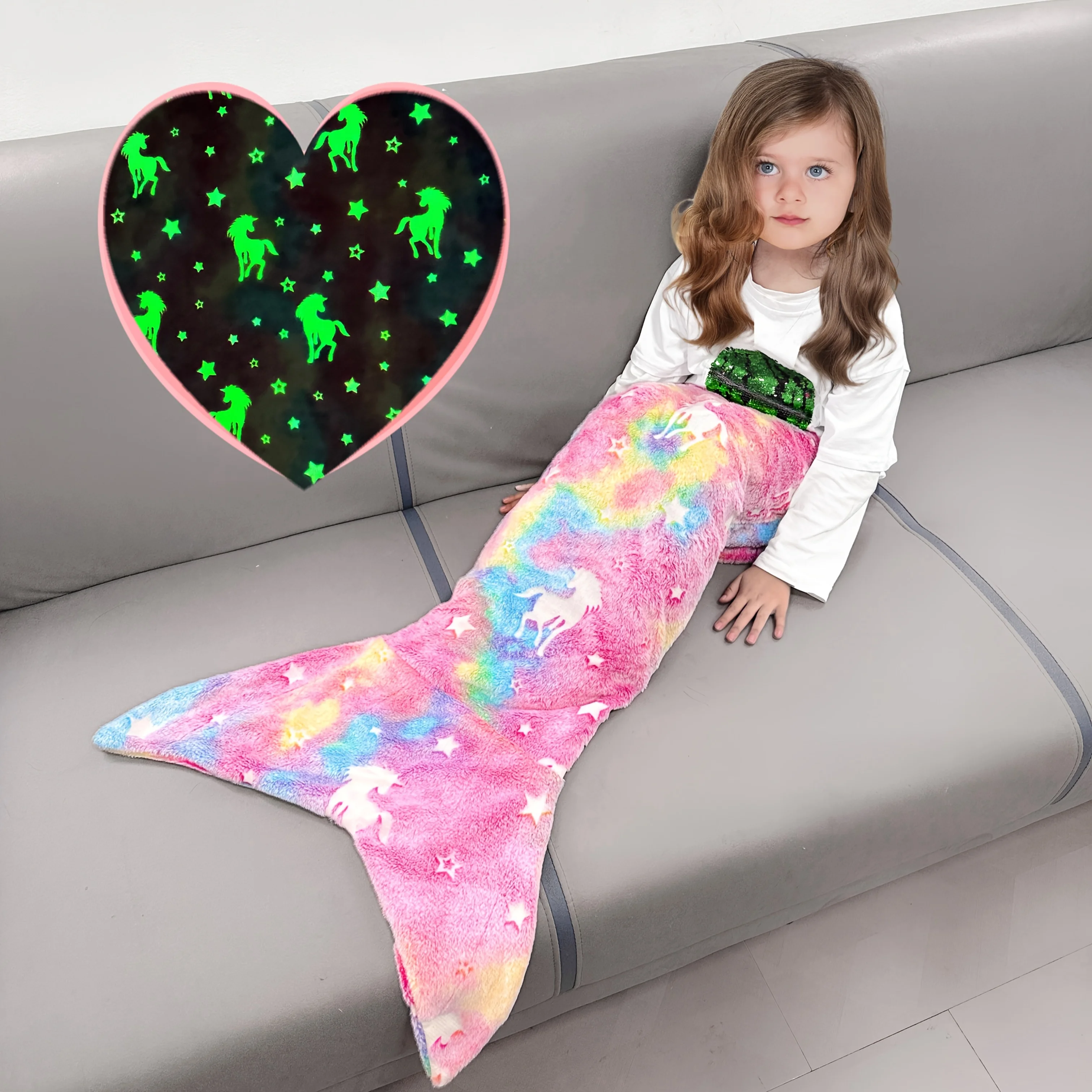Mermaid Glow-in-the-Dark Sleep - Fleece Sleep Bag ulasan dan harga