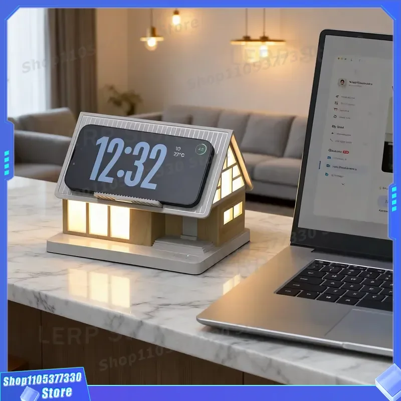 Cute House Shape Night Light with White Noise and Wireless Charging Phone Holder Bedside Ambient Lamp for Bedroom Decor New