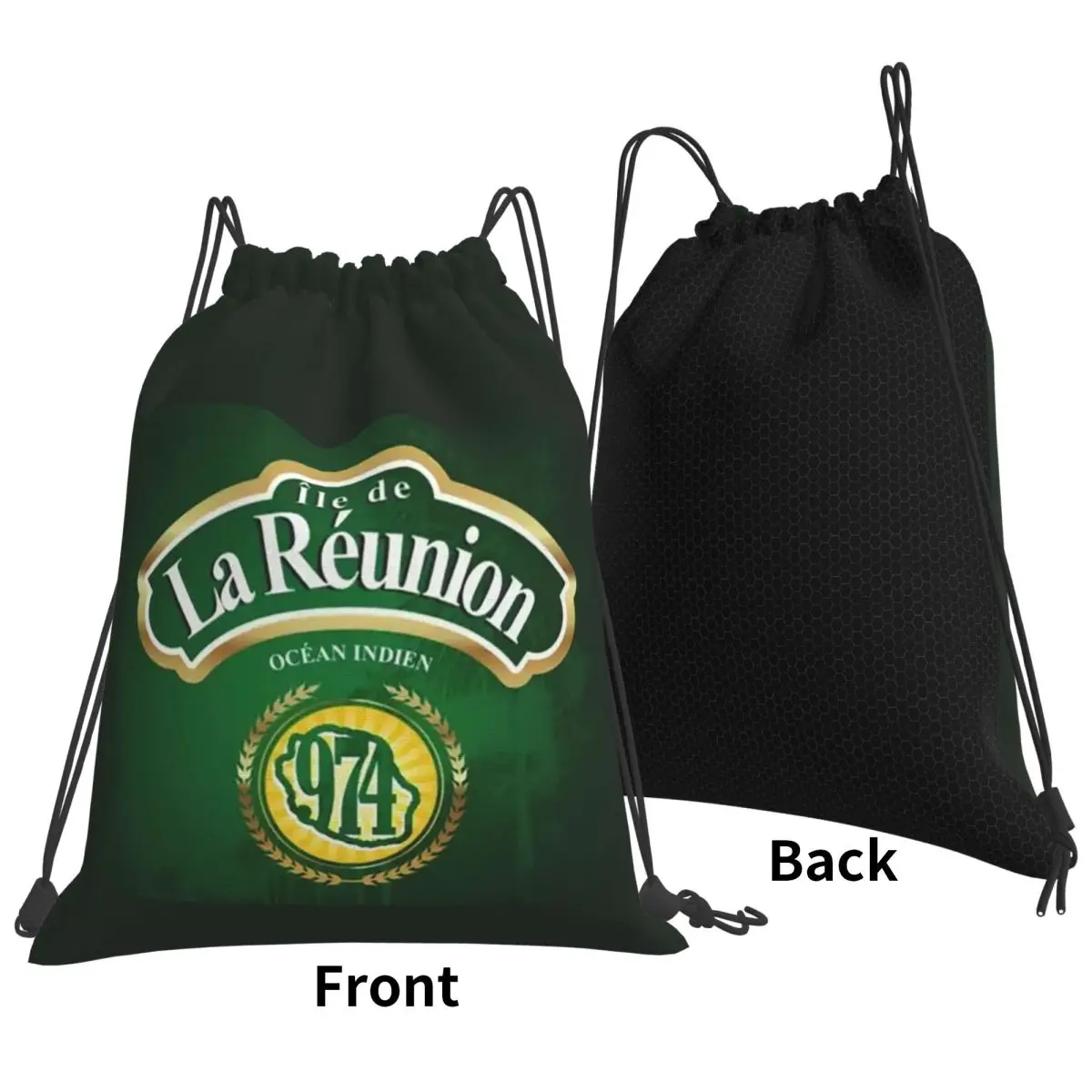 974 Reunion Island Flag Backpacks Fashion Drawstring Bundle Pocket Sports Bag Book Bags for Travel School