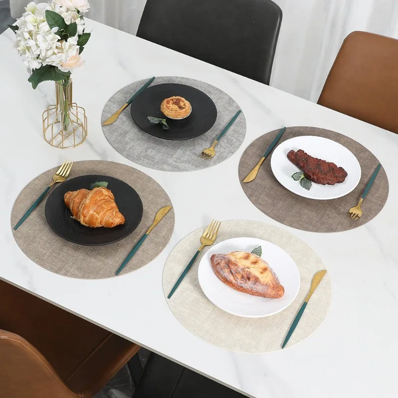 Nordic Cloth Pattern Synthetic Leather Tableware Mat Anti-scalding Round Dining Table Insulation Mat Restaurant Plate Bowl Mat