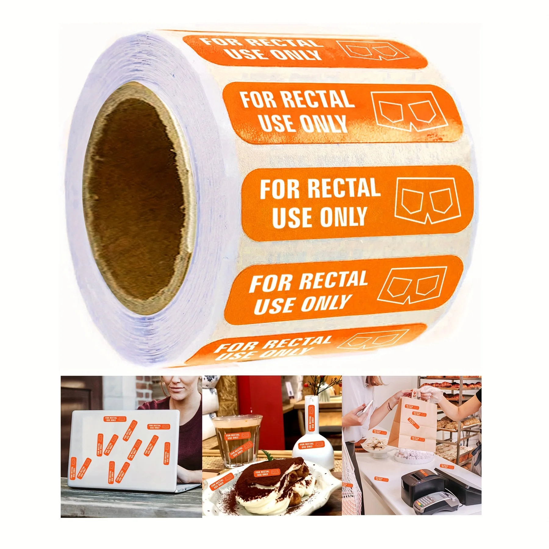 

1,5*0,375 дюйма для ректального использования, только наклейки, оранжевый фон и яркий Белый шрифт для еды, фотография, 500 шт.