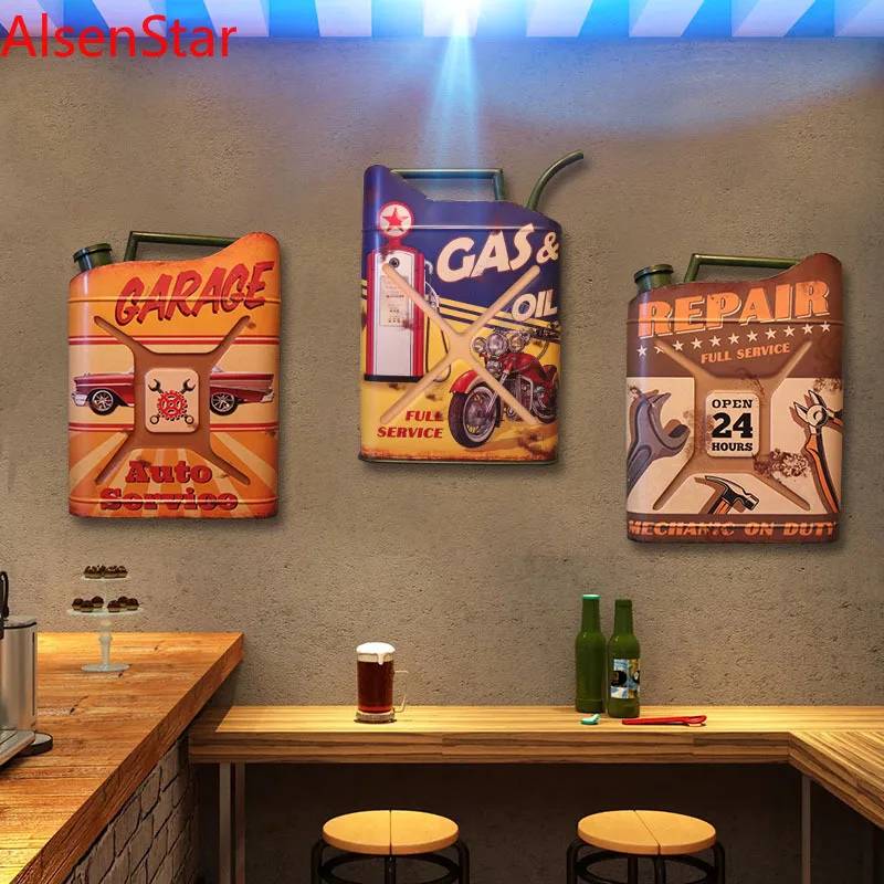 

American Country Retro Oil Barrel Decorative Wall Pendant 3D Iron Bar Restaurant Background Wall Decoration Painting