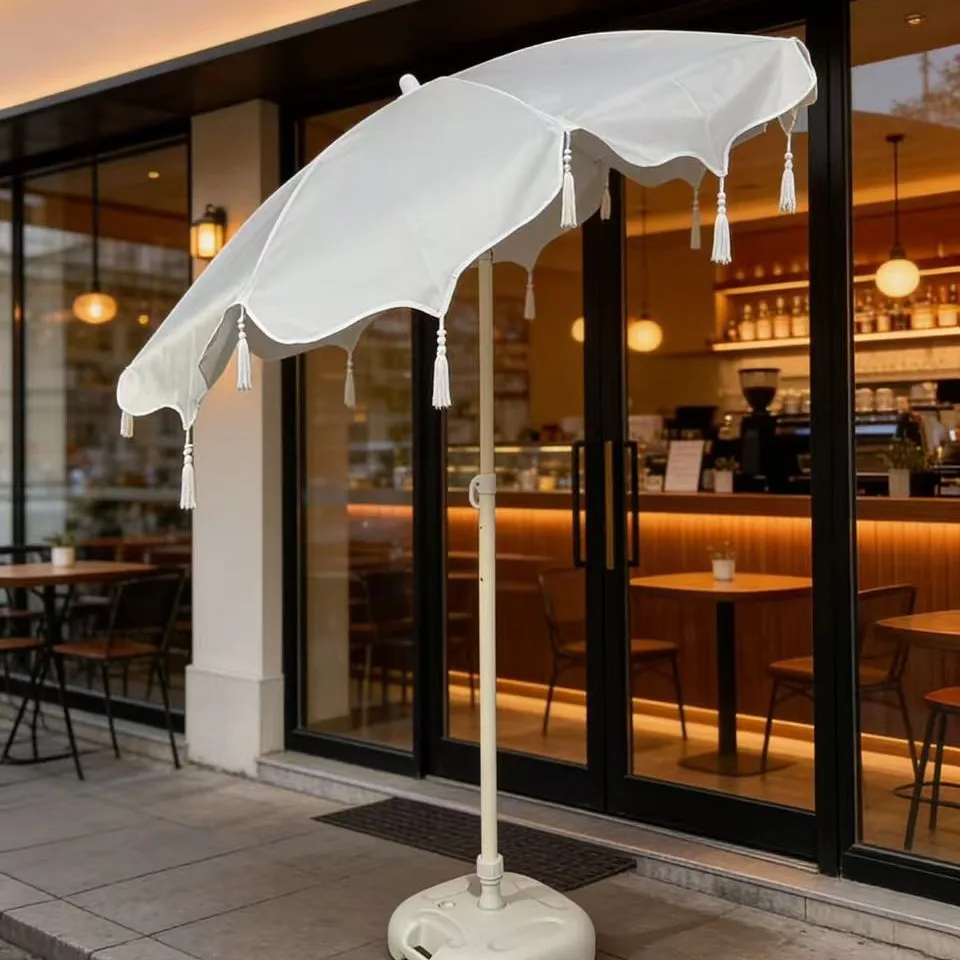 & Droplet Tassel Polyester Aluminum Sun Umbrella Rainproof Casual Courtyard Cafe Beach Parasol Garden Outdoor Patio Shade