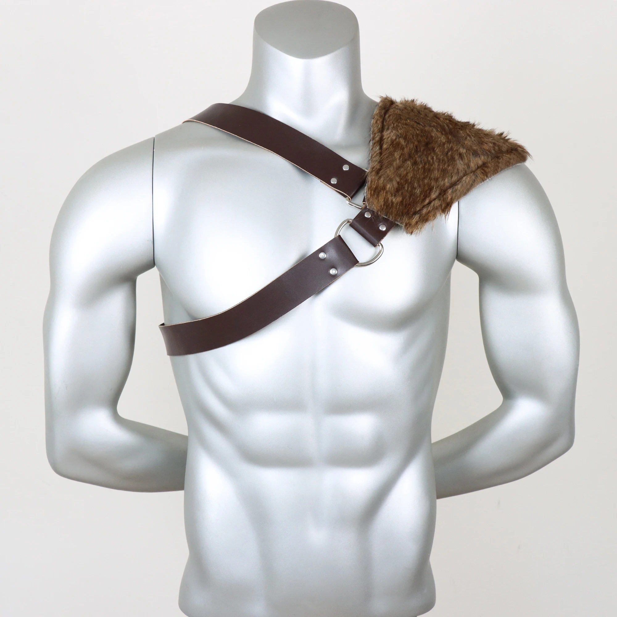 Medieval Viking Belt the Renaissance Knight Accessories with Fur Shoulder Armor Suit PU Leather Role Playing  Accessories