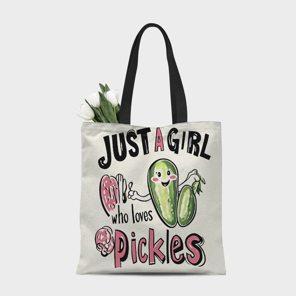 1Pc Funny Pickles Pattern Shoulder Handbags Tote Bag Reusable Grocery Shopping Bag Gifts For Gym Weekend Beach Travel C