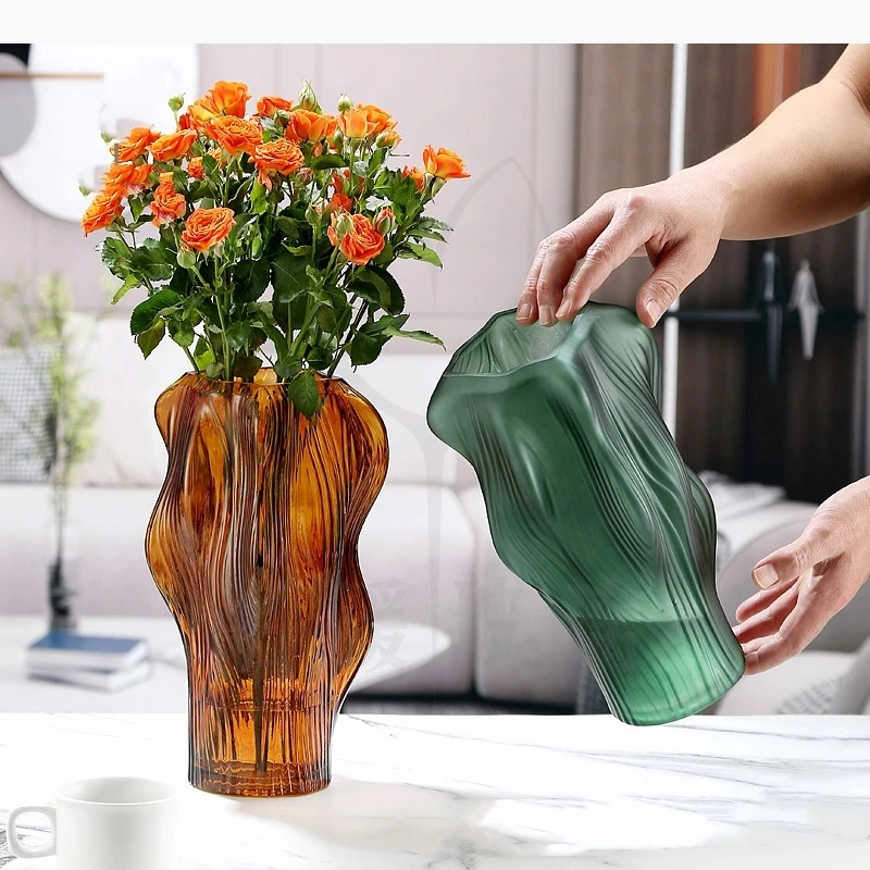 Glass Vase Transparent Irregular Ripple Floral Arrangement Accessories Flower Vase Hydroponics Terrarium Home Decoration