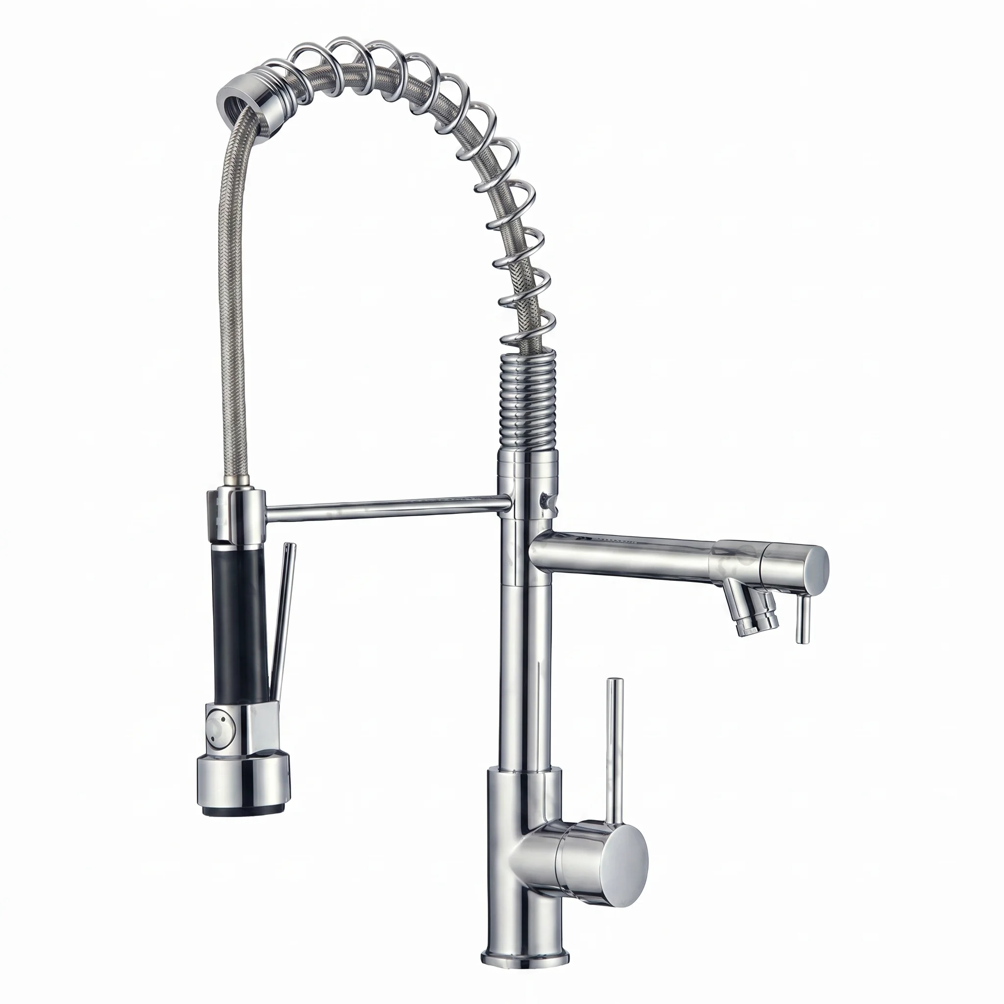 Robinet de cuisine extractible à ressort, mitigeur chaud/froid, finition chromée, 2 fonctions