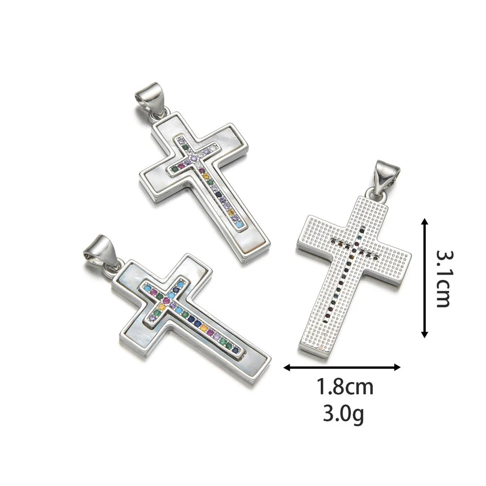 1 Piece Copper Plated Cross Shell Pendant DIY Charm Necklace Making Accessories Micro Inlay Color Zircon Luxury Parts Wholesale