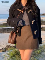 Chic Korean Style Blends Women Young Horn Button Schoolgirls Ulzzang Fashion Vintage Simple Baggy All-match Ins Autumn Outerwear