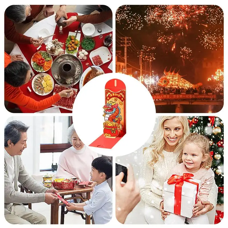 3d Rode Enveloppen 1 Stuks Chinese Drakenjaar 3d Rode Envelop Rood Nieuwe Tassen Geld Enveloppen Rode Envelop Schattige Vorm 3.9X7.9 Inch