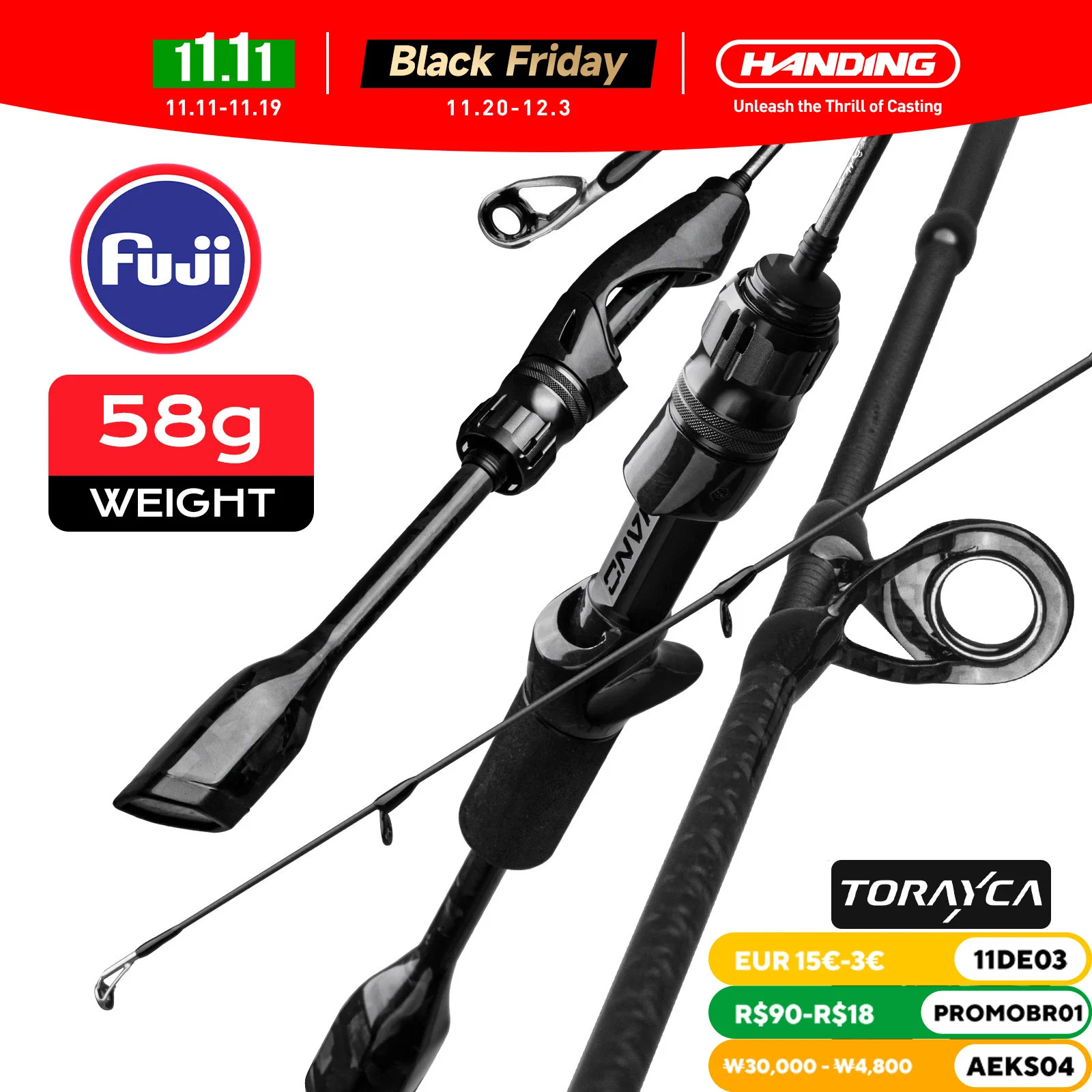 تسليم الجمجمة الذئب 58 جرام خفيفة الصيد قضبان 30 + 24T TORAY ألياف الكربون فوجي العلوي الدائري 0.8-3 جرام إغراء الوزن الغزل قضيب مسبوك