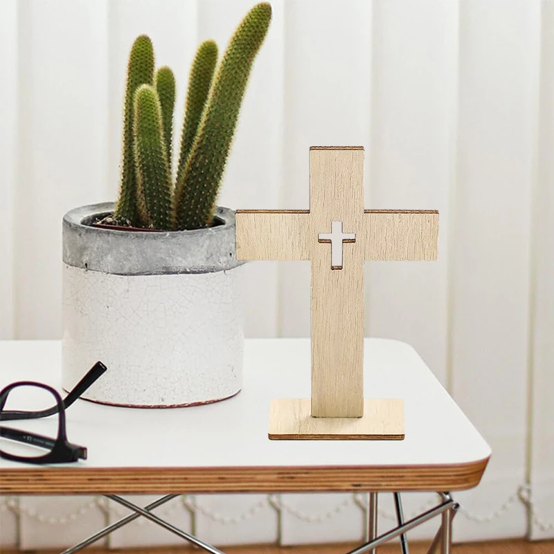 YOMDID 6 قطعة الصلبان الخشبية الدائمة الصليب المسيحية المعمودية الجدول المركزية الأولى بالتواصل ديكور كشك الصور الدعائم