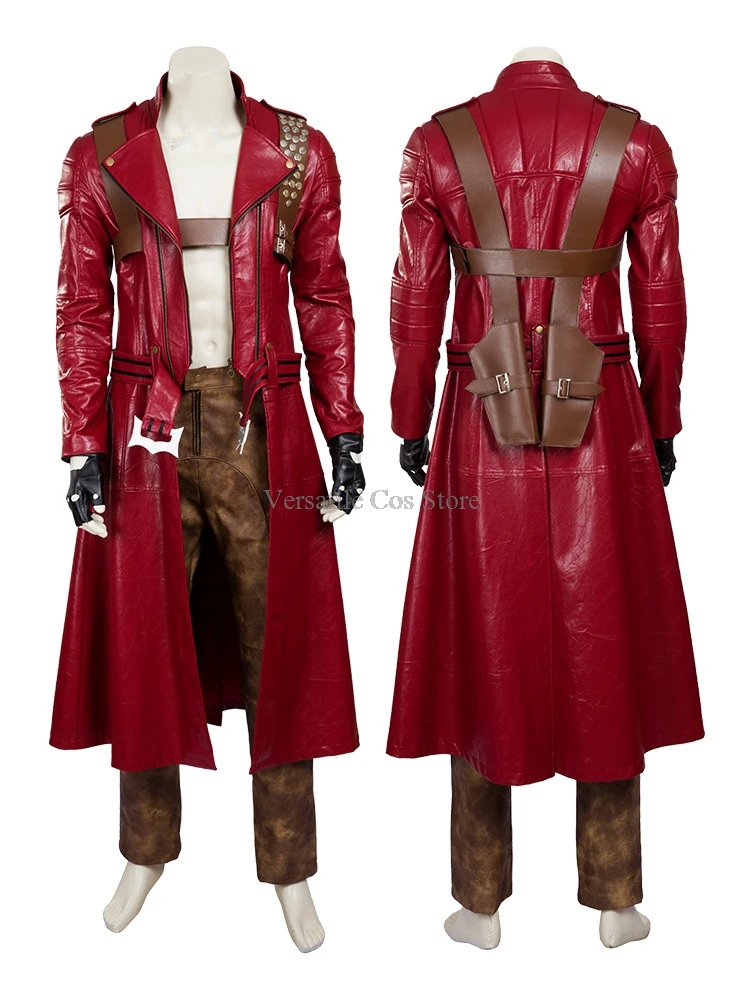 Devil Cos May Cry 3 Cosplay Costumes Dante Men's Game Uniforms Wig Red Long Poncho Jacket Set Halloween Carnival Costumes