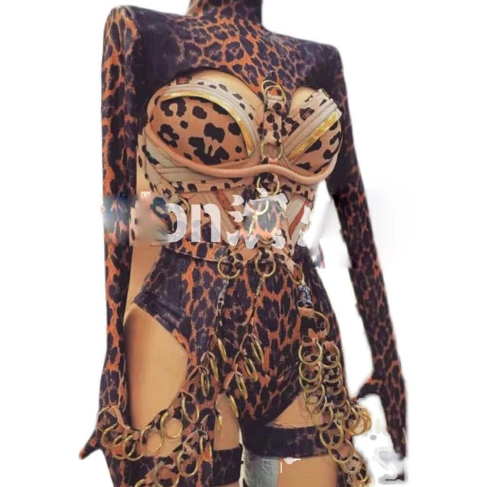 Sexy halloween cloth leopard print belt chain bar gogo ds costumes Cosplay Party Show Club cloth