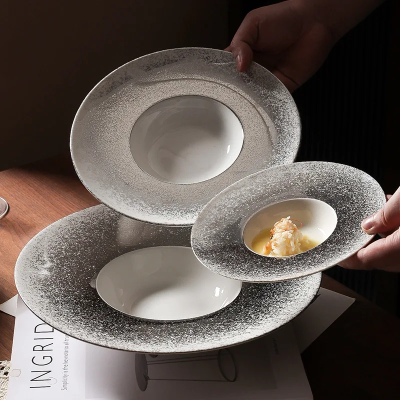 

Ceramic Hat Plate Luxury Hotel Tableware Creative Western Dinner Plate Gradient Spray Pasta Dish