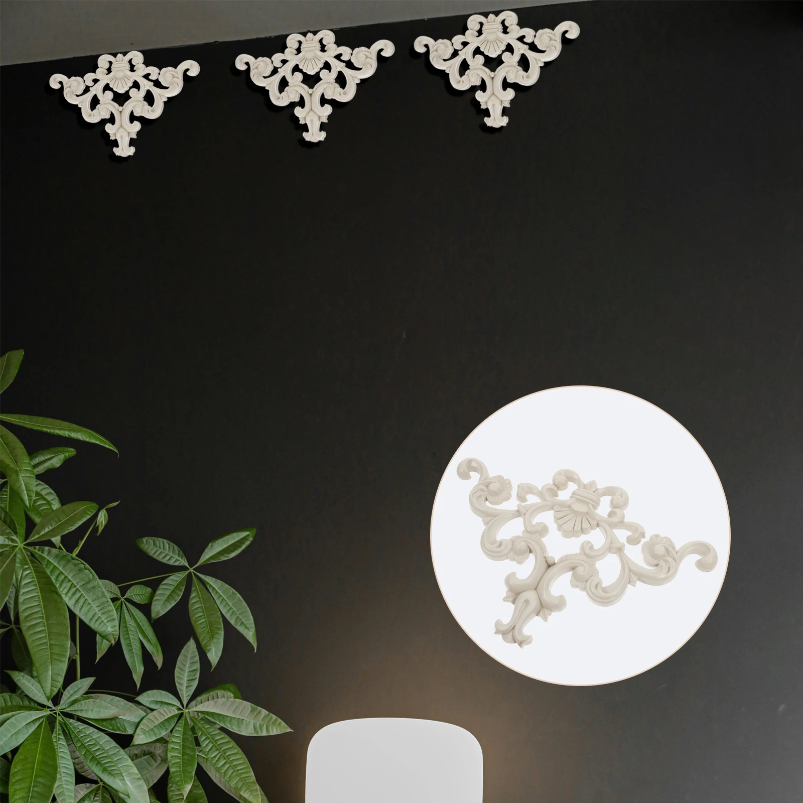 

PVC Corner Decoration Carved Applique Beige Wall Mount Onlay Background Carved Flower Applique Ornament Home Decor