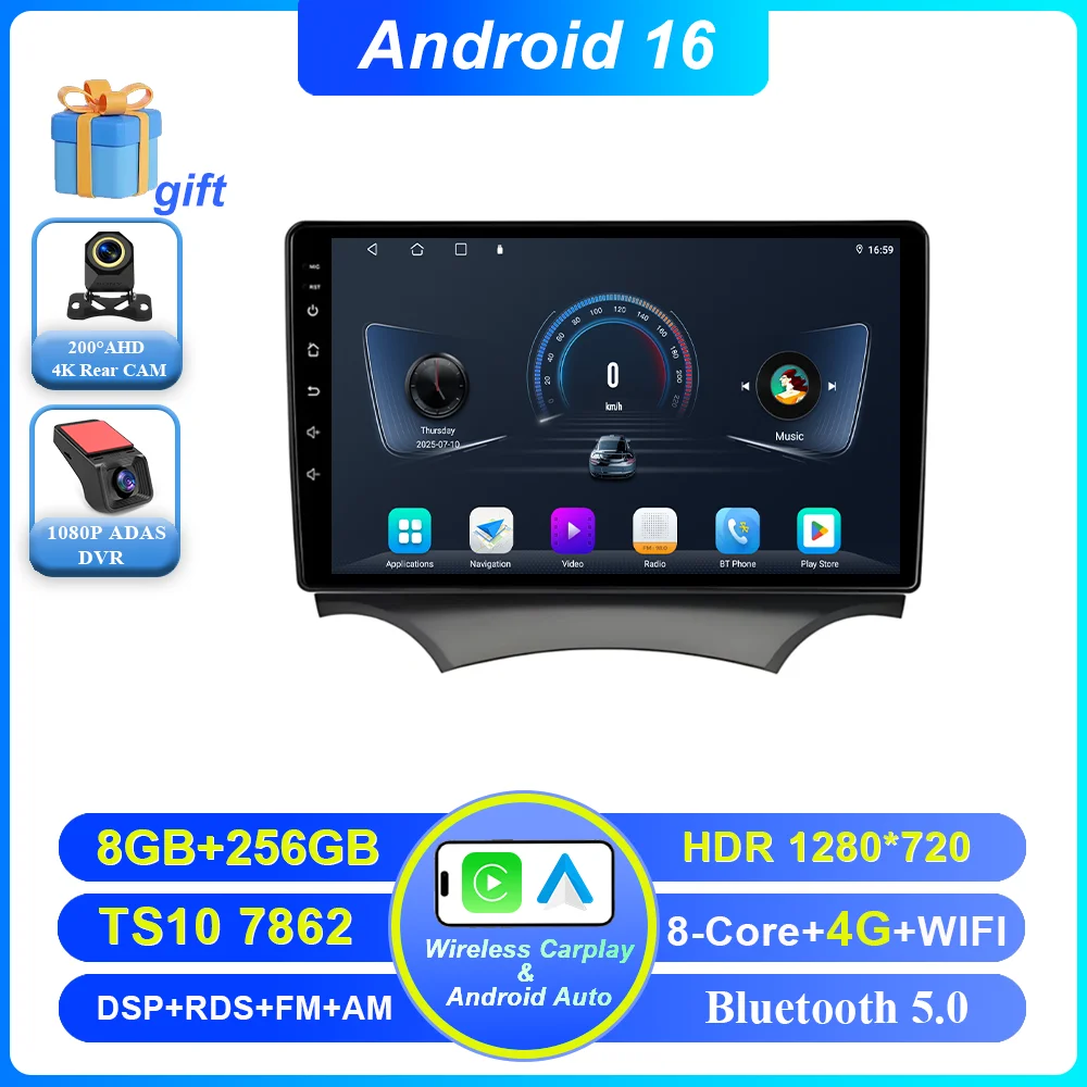 Android 16 Carplay voor Ford Ka 2008 - 2014 autoradio stereo multimediaspeler videospeler GPS navigatie QLED touchscreen 4G DSP