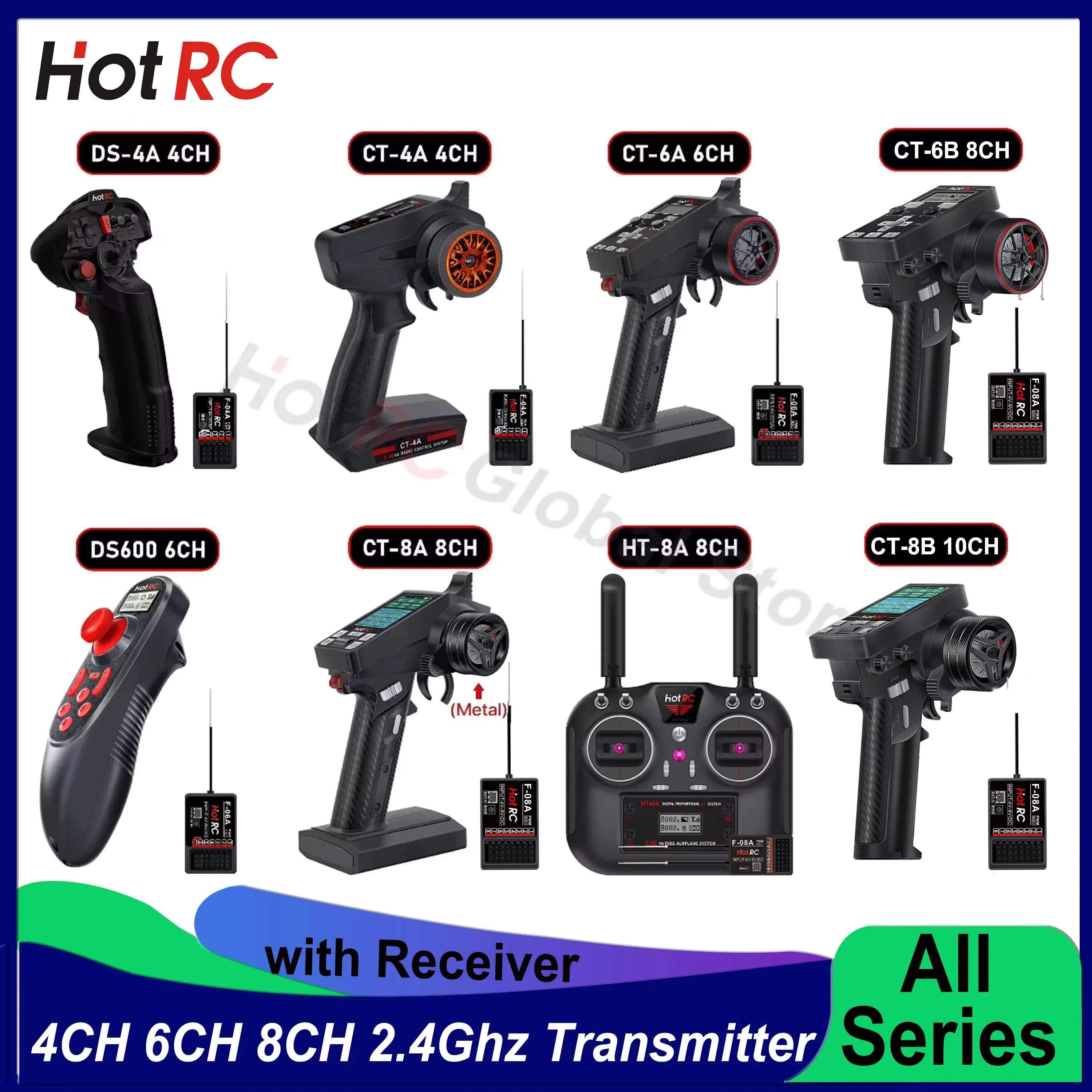 HOTRC All Series 4/6/8/10CH 2.4G Transmitter DS-600 DS-4A CT-6A CT-6B CT-8A CT-8B HT-10A and Receiver for RC Car Plane Boat Tank