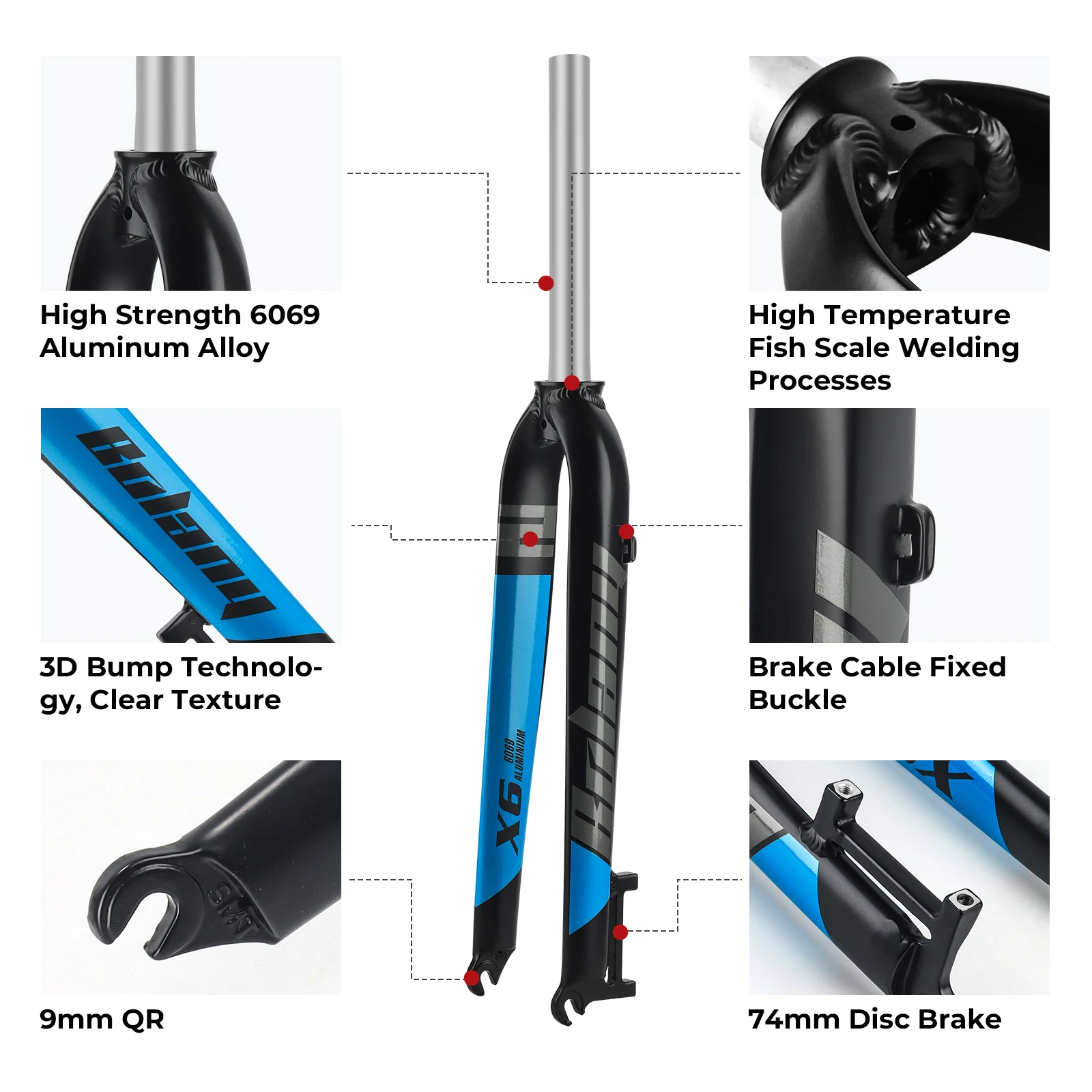 

X6 Matte Rigid Fork FIt 26/27.5/29inch Aluminum Alloy Mountain Bike Fork Straight Tube 28.6mm A-pillar MTB Hard Fork