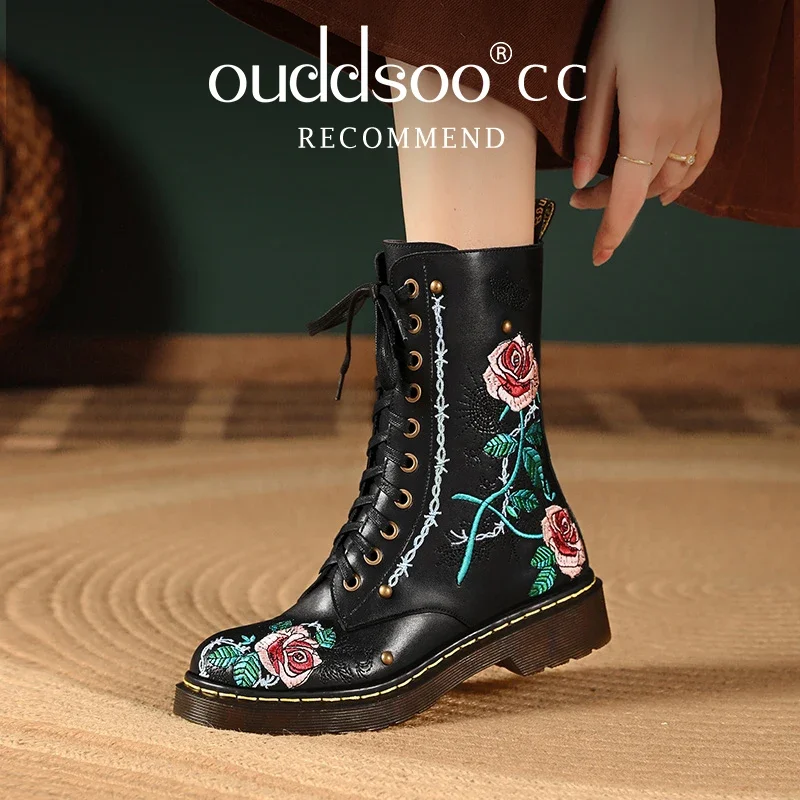 ods-bottes-de-rincage-en-cuir-veritable-brodees-a-la-main-pour-femmes-bottes-rondes-fleur-rose-lacets-retro-style-britannique-grande-taille-40414243