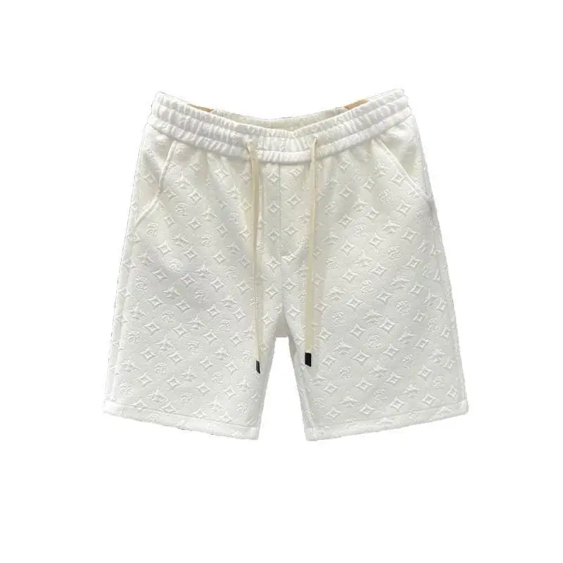 高級ジャカード織メンズビーチパンツショーツ、夏用薄手ストレートレッグパンツ、ゆったり五分丈カジュアルショーツ