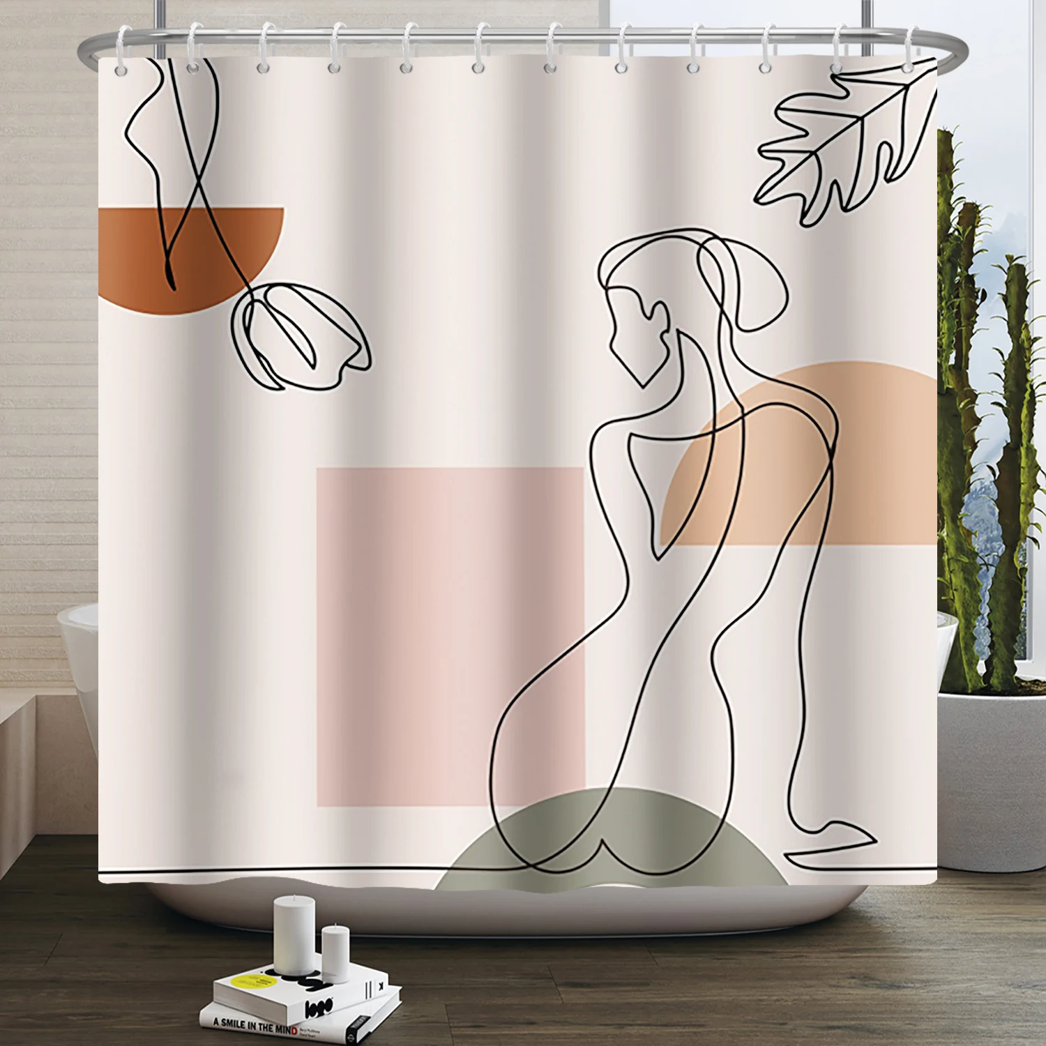 Woman Flower Boho Shower Curtain Abstract Line Ladies Minimalist Aesthetic Female Sketch Modern Girl Waterproof Bathroom Curtain