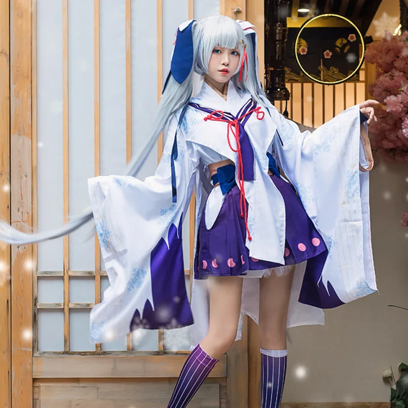 

Anime Miku Costume Miku Snow Witch Kimono Cosplay Costume Girl Costume And Cosplay Wig Halloween Party Costume